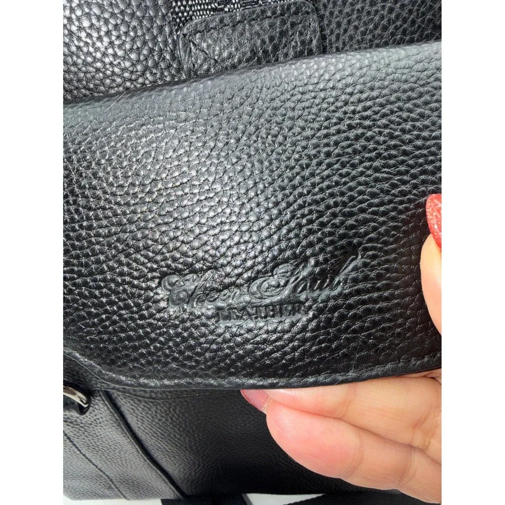 Cheer Soul Black Pebbled Leather Messenger Bag Crossbody Multi Pocket Travel Bag
